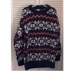 JMC Vintage 90s Handknit Unisex Nordic Design Chunky Wool Sweater X Large